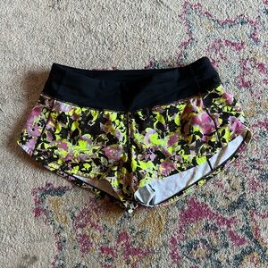 lululemon athletica Black and Yellow Floral Athletic Shorts